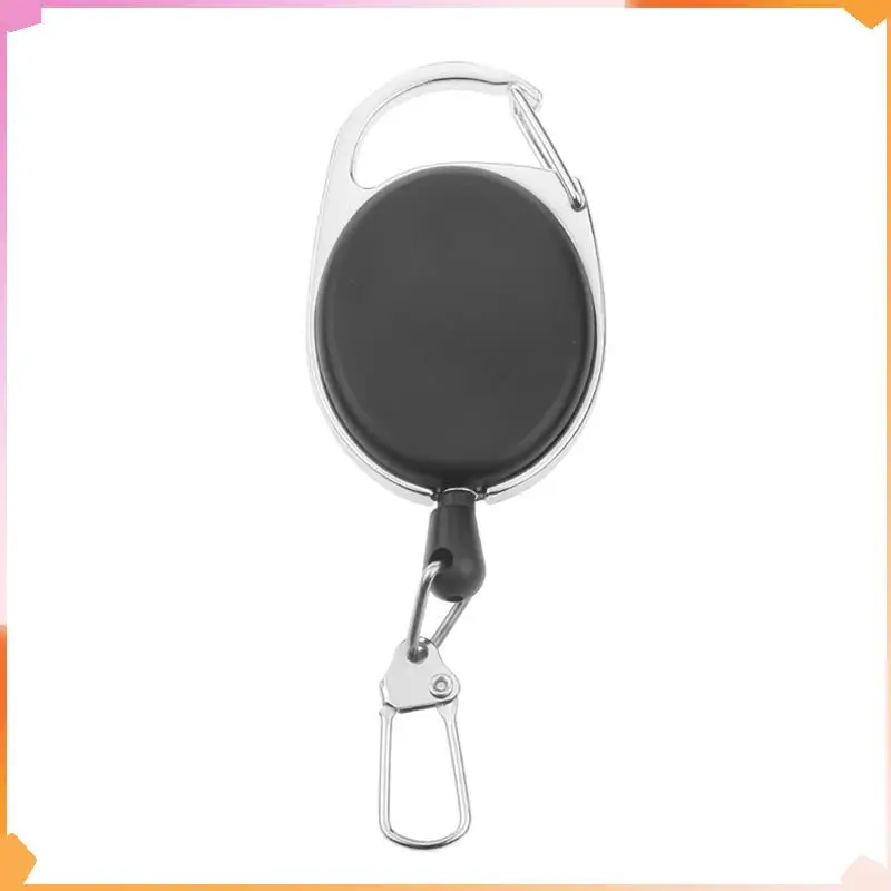 B94A 4X Heavy Duty Retractable Carabiner Badge Tinker Reels 60Cm Pull Wire With Key Ring Clip Black