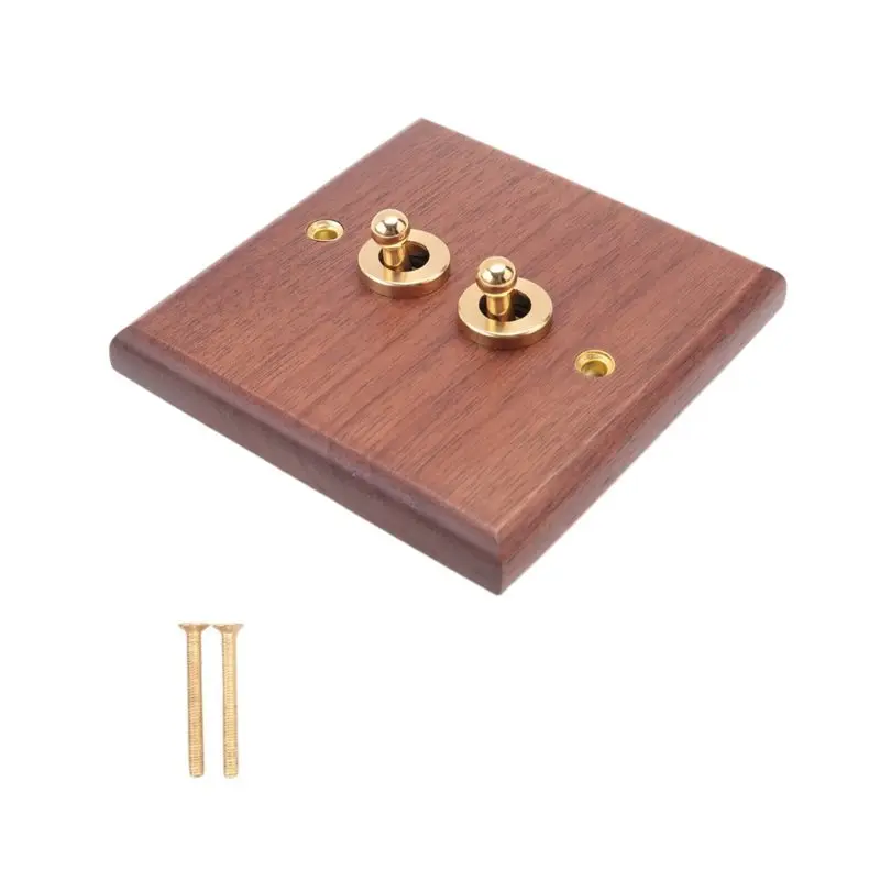 ABVG-Retro American Industrial Style Light Switch Socket, Solid Wood Brass Toggle Switch Plate