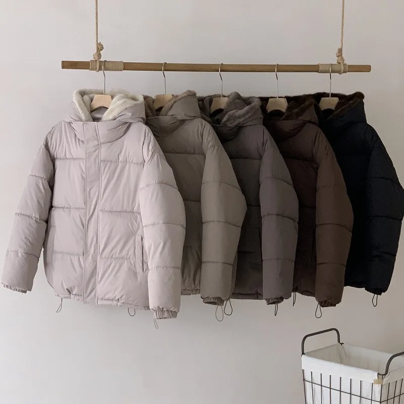 

Women's Thickened Loose Fur Splicing Down Cotton Jacket Winter Warm Bread Style Coat New Arrival Korean Version