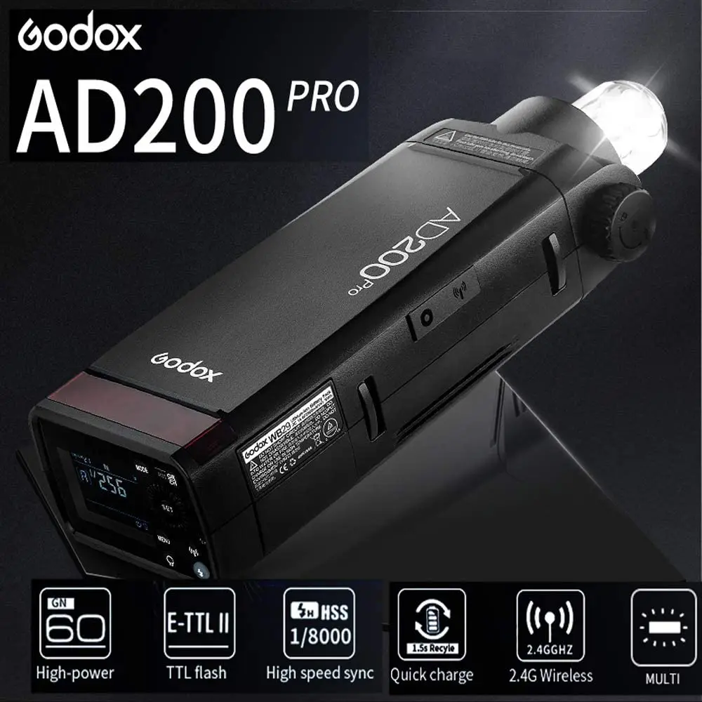 GODoOxX AD200Pro 200Ws 2.4G 1/8000 HSS 500 full power camera strobe flash light with 2900mAh battery