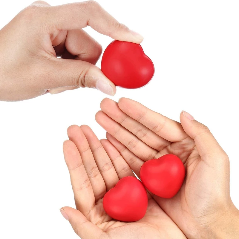 24Pcs Valentine's Day Red Heart Stress Balls,Stress Balls For School Carnival Reward,Valentine Party Bag Gift Fillers