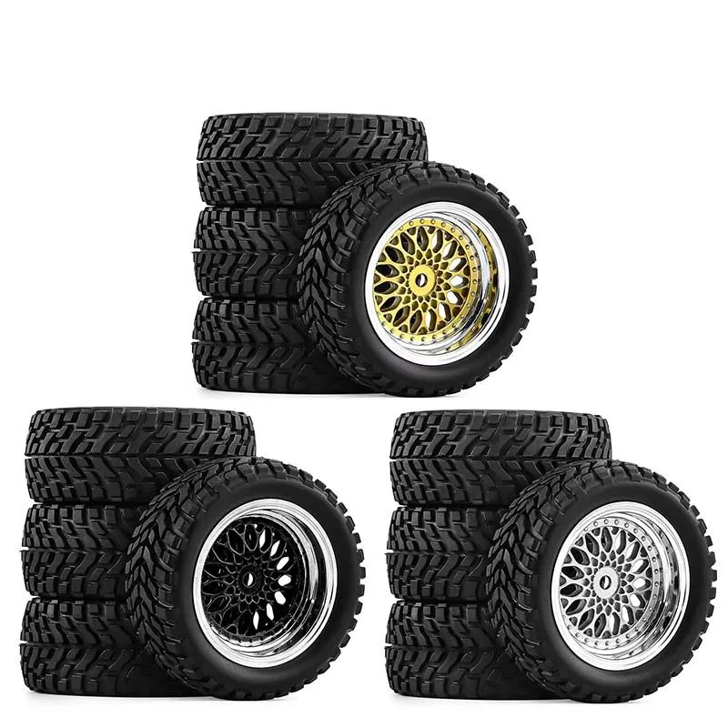 4pcs 1/10 RC Road Tires Wheels 12mm Hex Fit Tamiya TT01 TT02 Kyosho D3 Traxxas 4Tec 2.0, Plastic Rims, On-Road Racing Drift