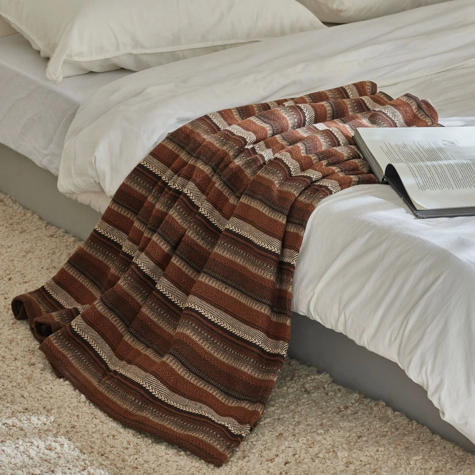 Bohemian Striped Knitted Throw Blanket Soft Cozy Warm Decorative For Bed Sofa Couch Bedroom Living Room Home Decor
