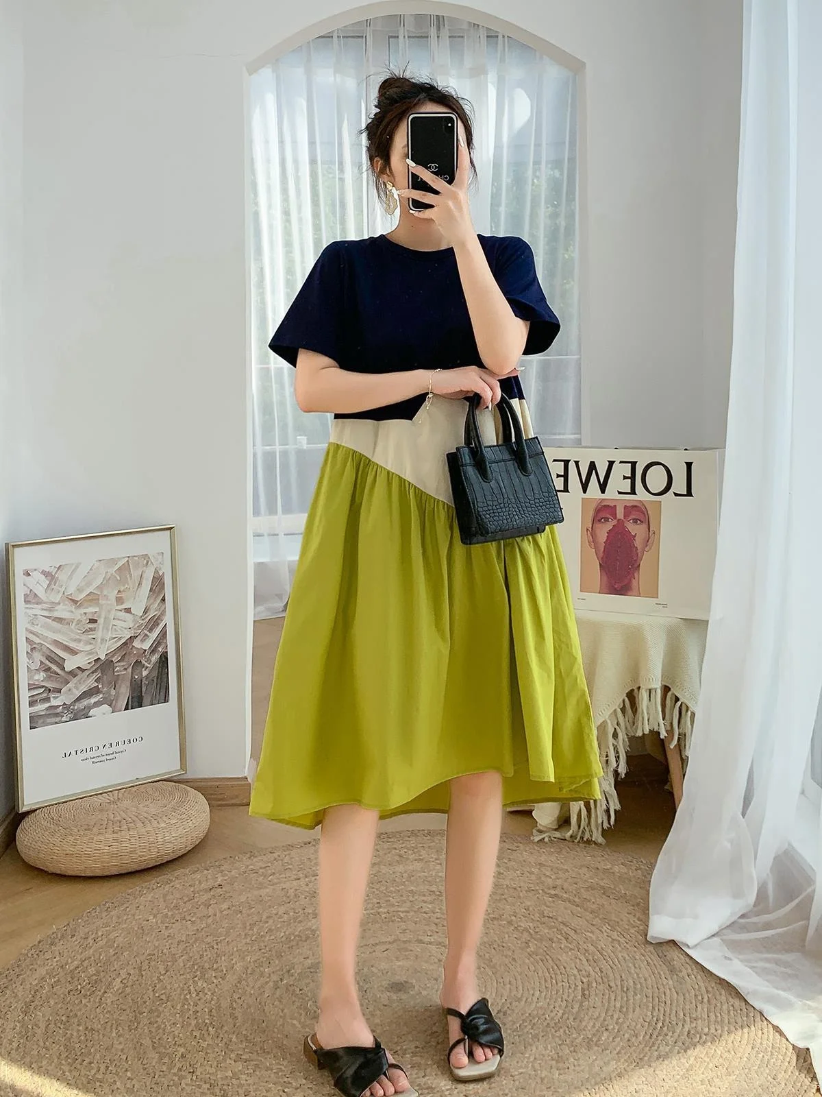 Spécial grande taille en mousseline de soie Dr femmes Materni grande taille Ele jupe Midi ourlet large décontracté été ort Sve