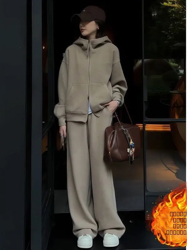 

Премиальный комплект из худи и брюк для женщин: повседневный, облегающий, винтажный, с высокой талией, для зимы