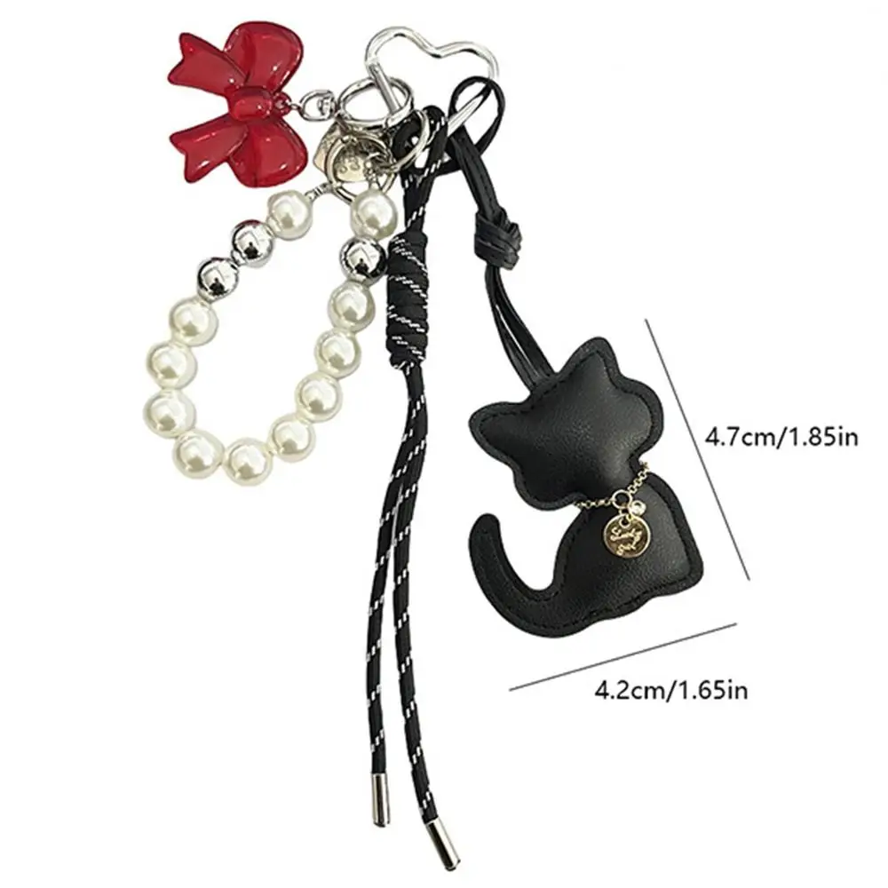 لؤلؤة حبة سلسلة الكرتون القط قلادة Bowknot لطيف جديلة حبل المفاتيح الإبداعية بولي Leather حقيبة جلدية معلقة حقيبة الإكسسوارات الديكور