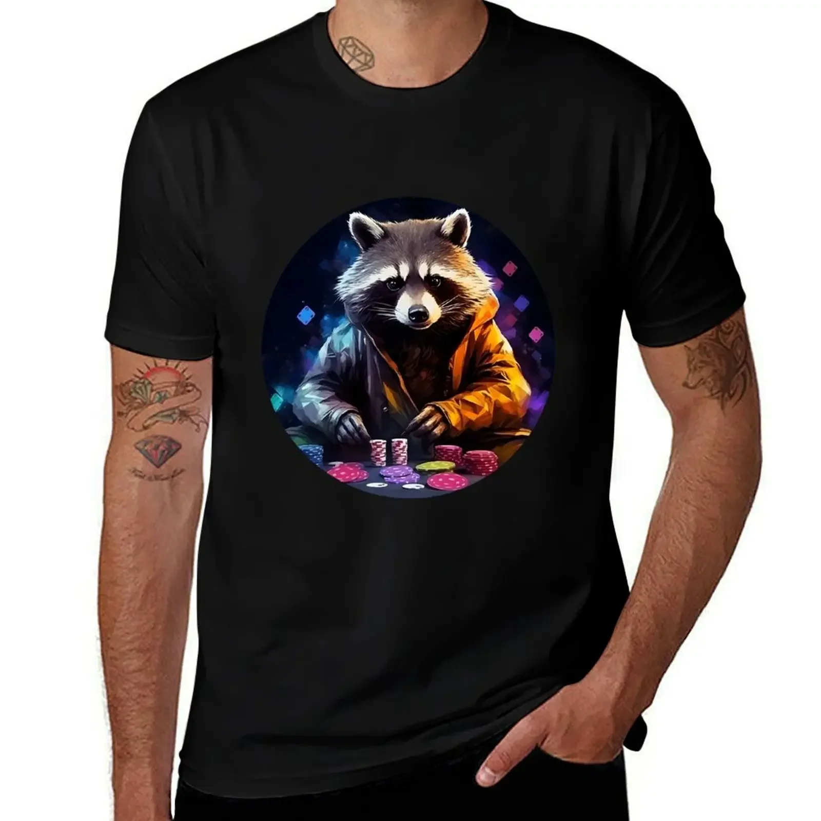 Poker player raccoon T-Shirt basketball graphic tees luxury clothing labubu plain t shirts men