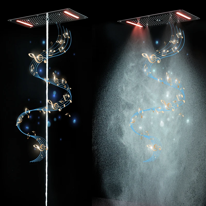 Imagem -02 - Conjunto de Chuveiro Mais Completo com Música Led Massagem no Banheiro Funções Termostática Alto Fluxo Coluna de Chuva Névoa Cascata Jatos Corporais