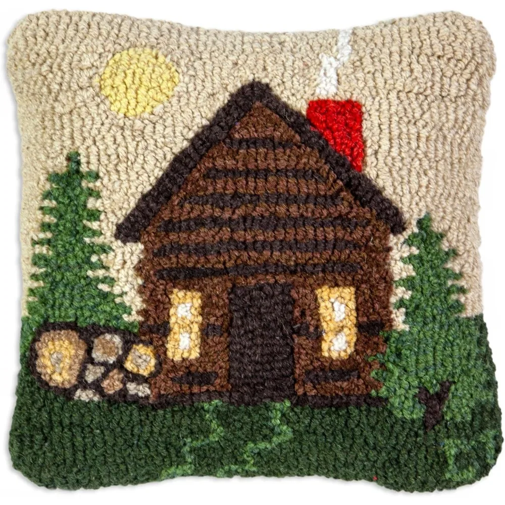 

Rocky Hill Cabin Hand-Hooked Wool Decorative Throw Pillow (14 in x 14 in) Lake & Lodge Pillow for Couches & Beds