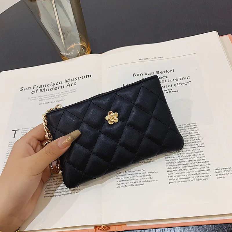 The new Korean version of the female small fragrance wind rhombic long wallet rhombic coin purse soft wallet zipper bag handheld