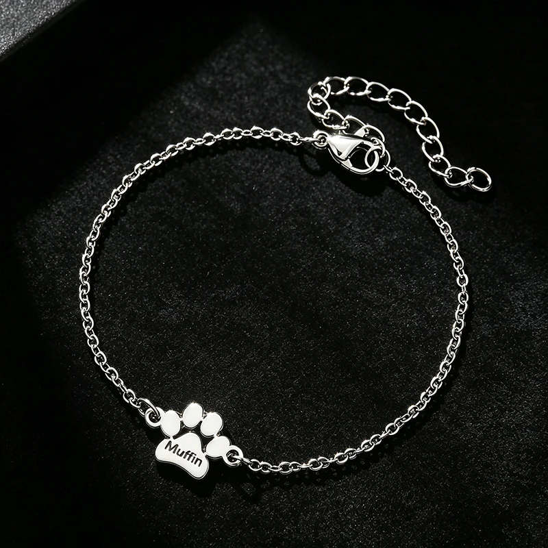 Custom Engraving Name Animal Paw Bracelet Personalized Bracelet With Engraving Name Stainless Steel Bracelet Gift For Girlfriend