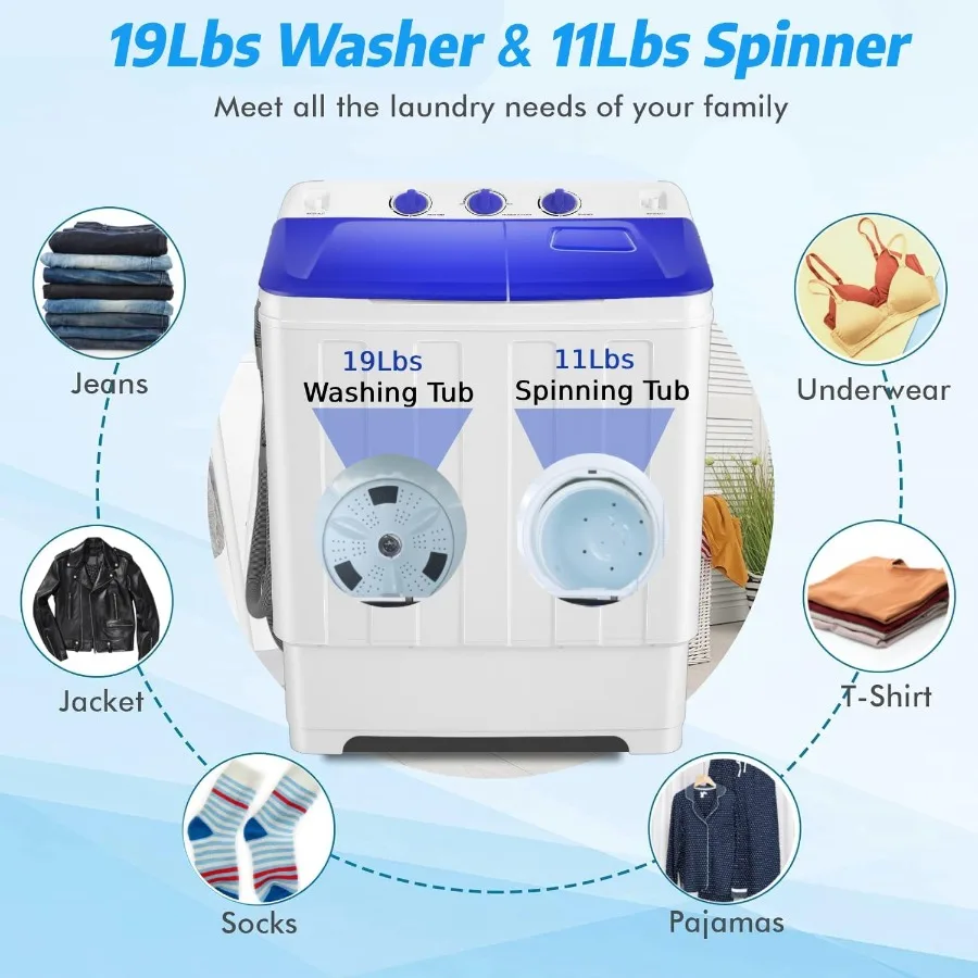 غسالة محمولة مدمجة 2 في 1 بسعة إجمالية 30 رطل تتميز بغسالة 19 رطلاً ومضخة تصريف مدمجة سعة 11 رطلًا #4