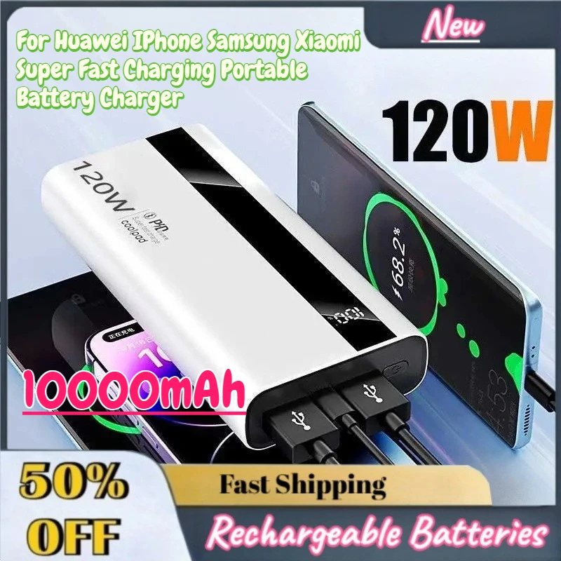 High Capacity Upgrade 120W 10000mAh Power Bank for Huawei IPhone Samsung Xiaomi Super Fast Charging Portable Battery Charger