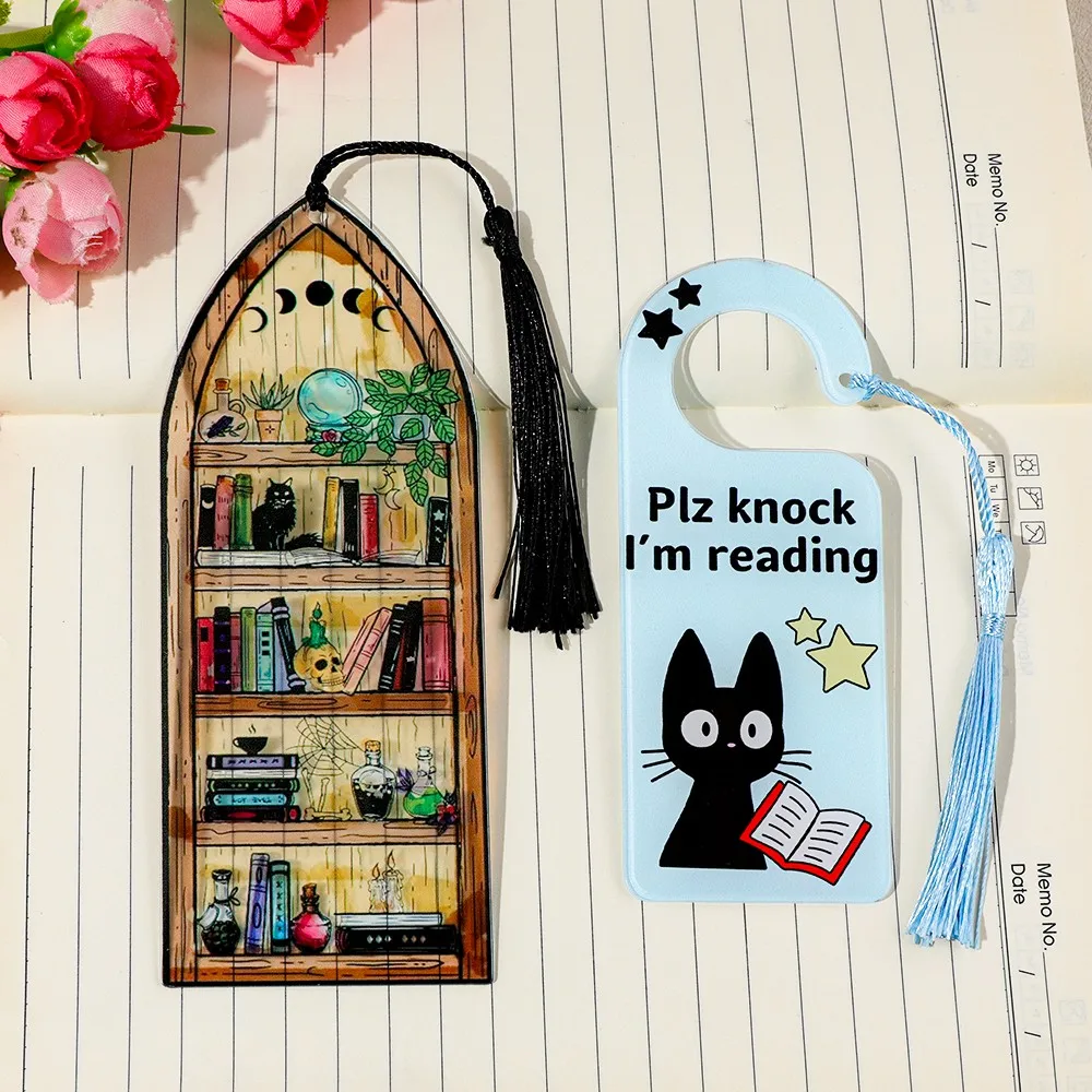 Reading Cat Acrylic Bookmark with Tassel Reading Lover Book Charm Cat Book Lover Birthday Gift Student School Supplies