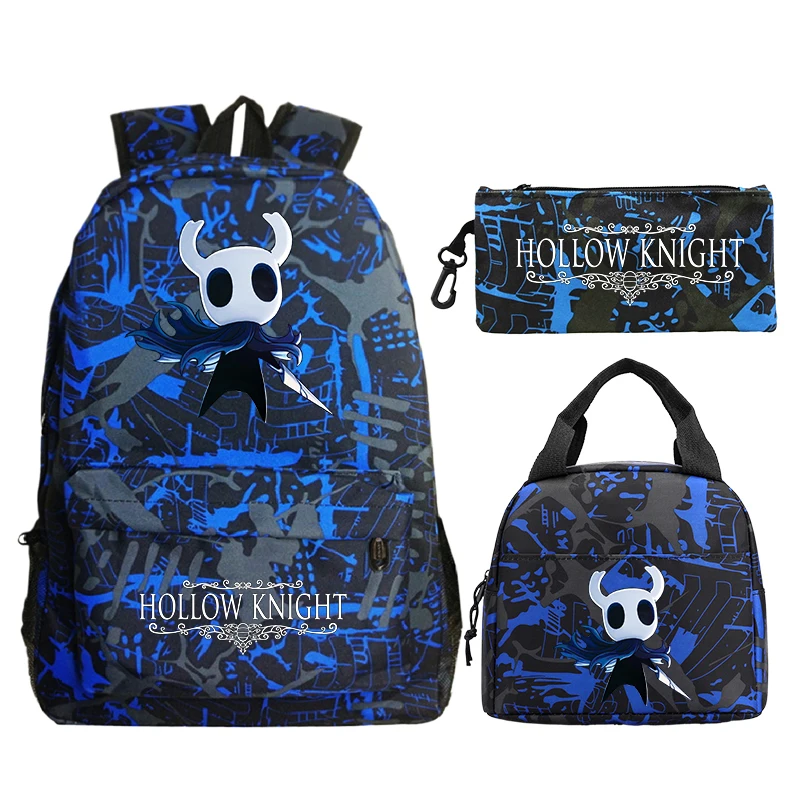 

3pcs Game Hollow Knight Backpack Lunch Bag Pencil Case Set Boy Girl Schoolbag Lightweight Travel Backpack Student Laptop Bookbag