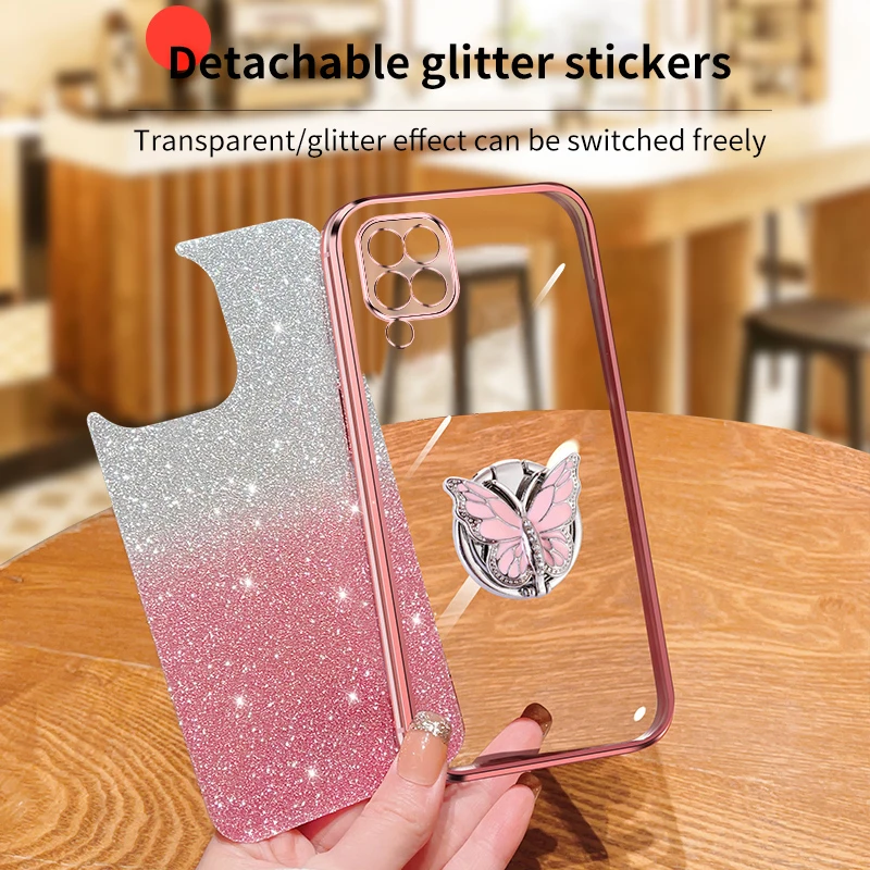 A12 Cover For Samsung Galaxy A12 M12 F12 Gradient Glitter Butterfly Bling Folding Stand Plating Back Case Cover Samsung A12 A 12