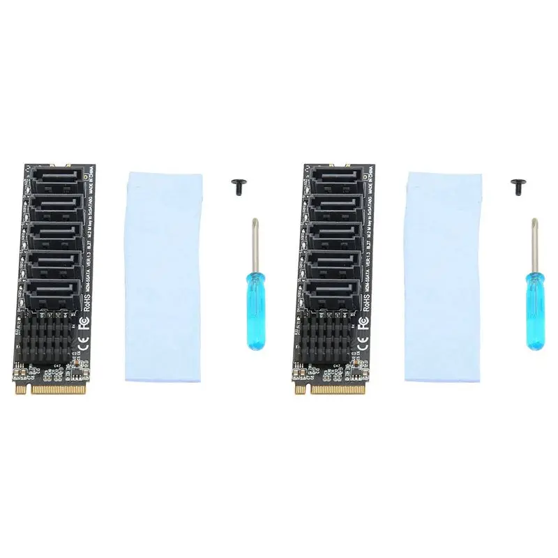 繊細な質感-2x-m2-to-sata30アダプターカード-m2-pcie-16gbps-sata-6g-5ポート-ハードドライブ拡張-ハードドライブコンバーターカード-jm