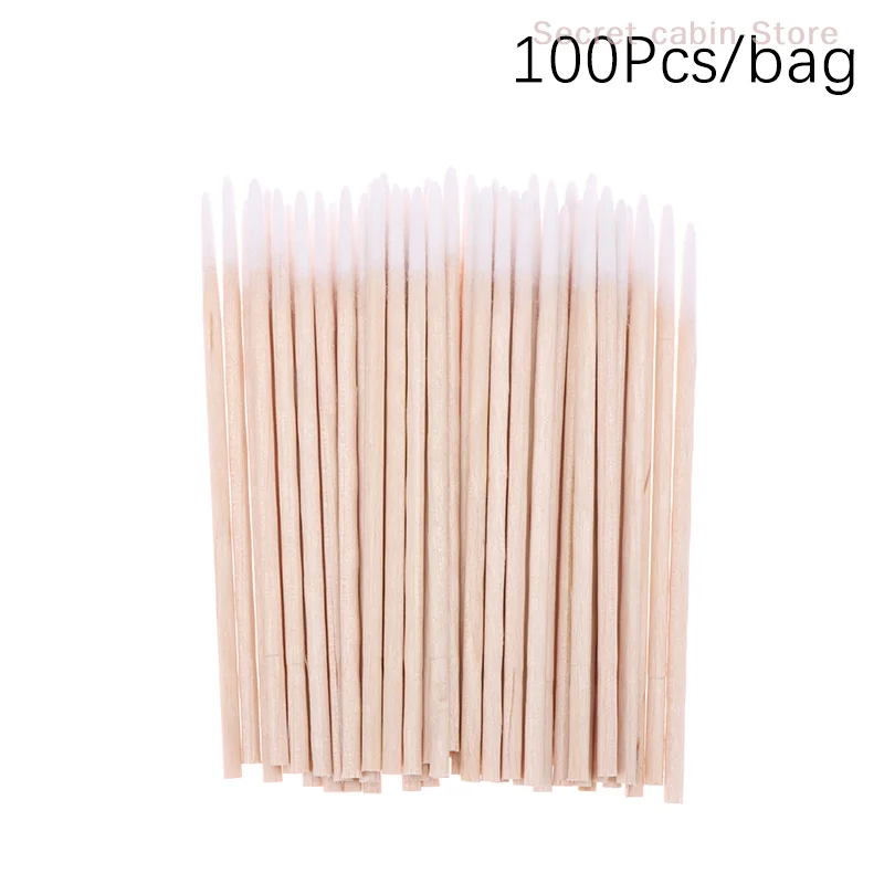 100 Pcs Disposable 7cm Single Tip Embroidery Cotton Swabs Lip Make-up Eyeliner Eyelash Trimming Spiked Wooden Cotton Swabs