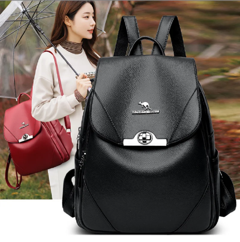 

2026 New Korean Fashion High Quality Soft Leather Backpacks Luxury Women's Large Capacity Shoulder Bags Totes Laptop School Bag