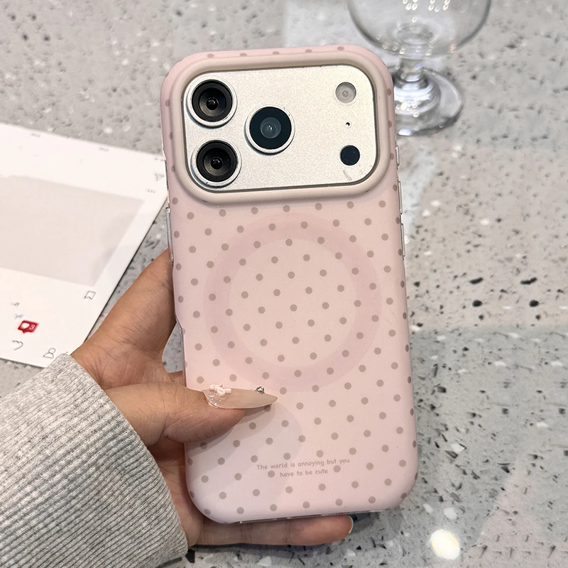 

Fashion Pink Circular Polka Dots Magnetic Phone Case For iPhone 17 Pro Max 16 15 14 13 Shockproof IMD Back Cover For Magsafe