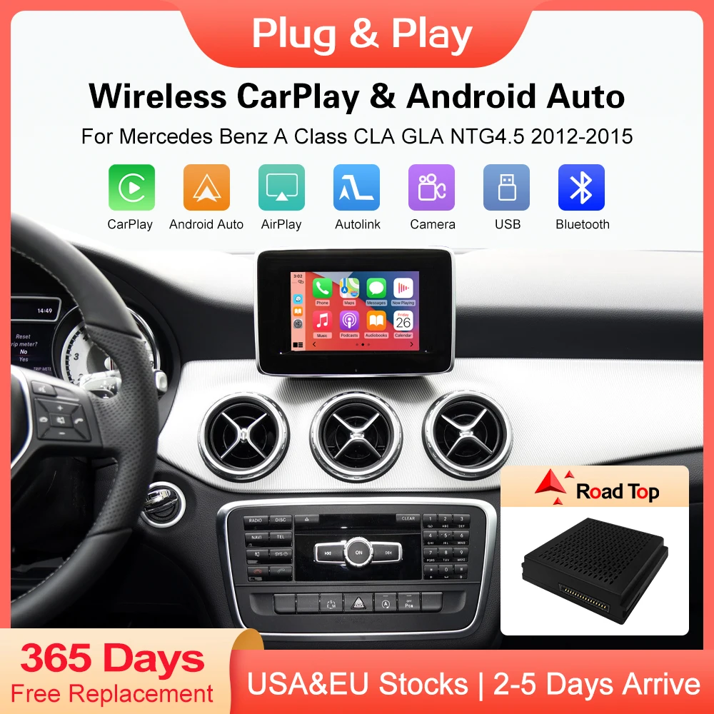 Road Top Wireless CarPlay for Mercedes Benz A B/C E GLA CLA Class W246 W204 NTG4.5 with Android Auto AirPlay Navigation Function