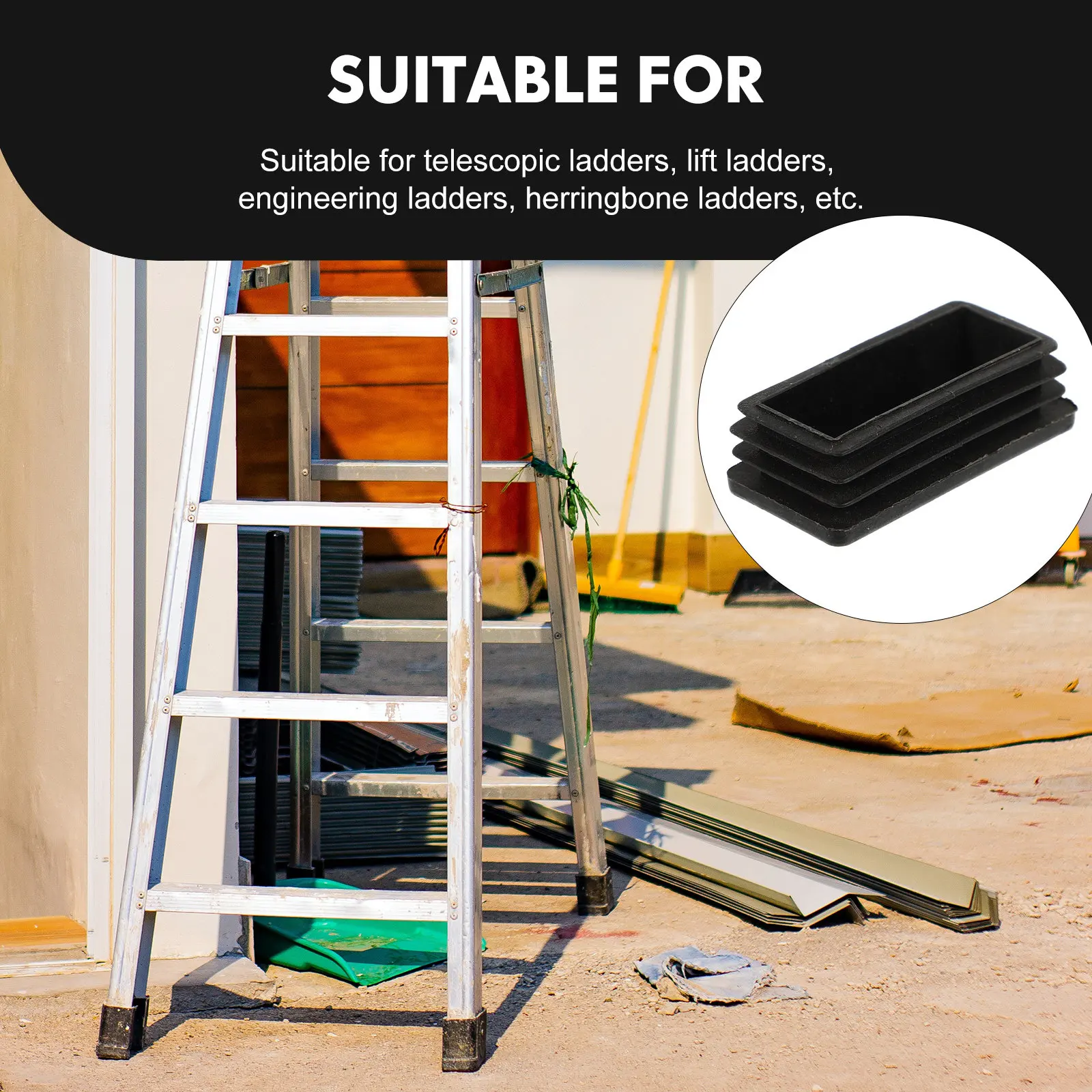 4Pcs Non-Slip Ladder Feet Pads Rubber Anti-Slip Foot Protectors for Telescoping Extension Ladders Home Workshop Safety