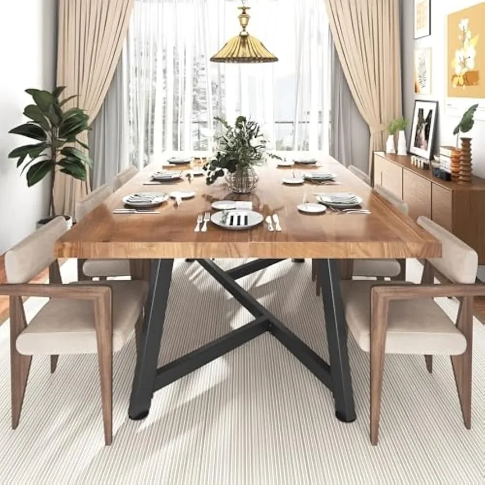 72 inch Solid Wood Dining Table for 4 5 6 People, with Adjustable Metal Leg for Home Living Dining Room Farmhouse Office Family