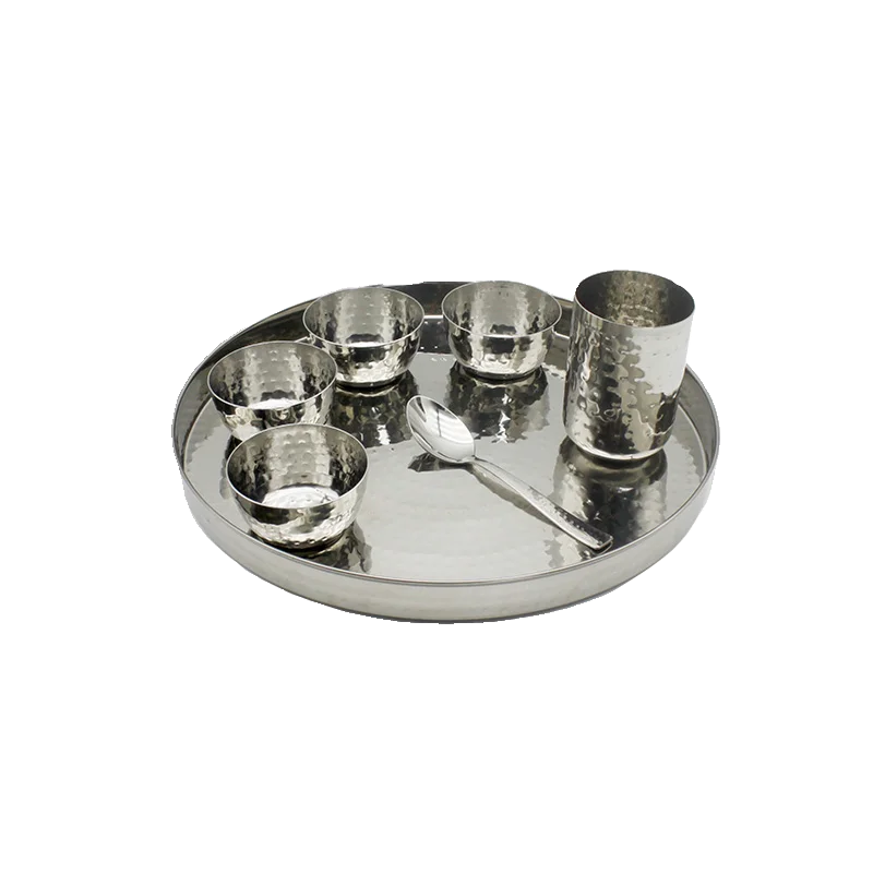 Stainless Steel Round Oval Tali Plate Set Tray Indian Restaurant Style Kitchenware Curry Bowl