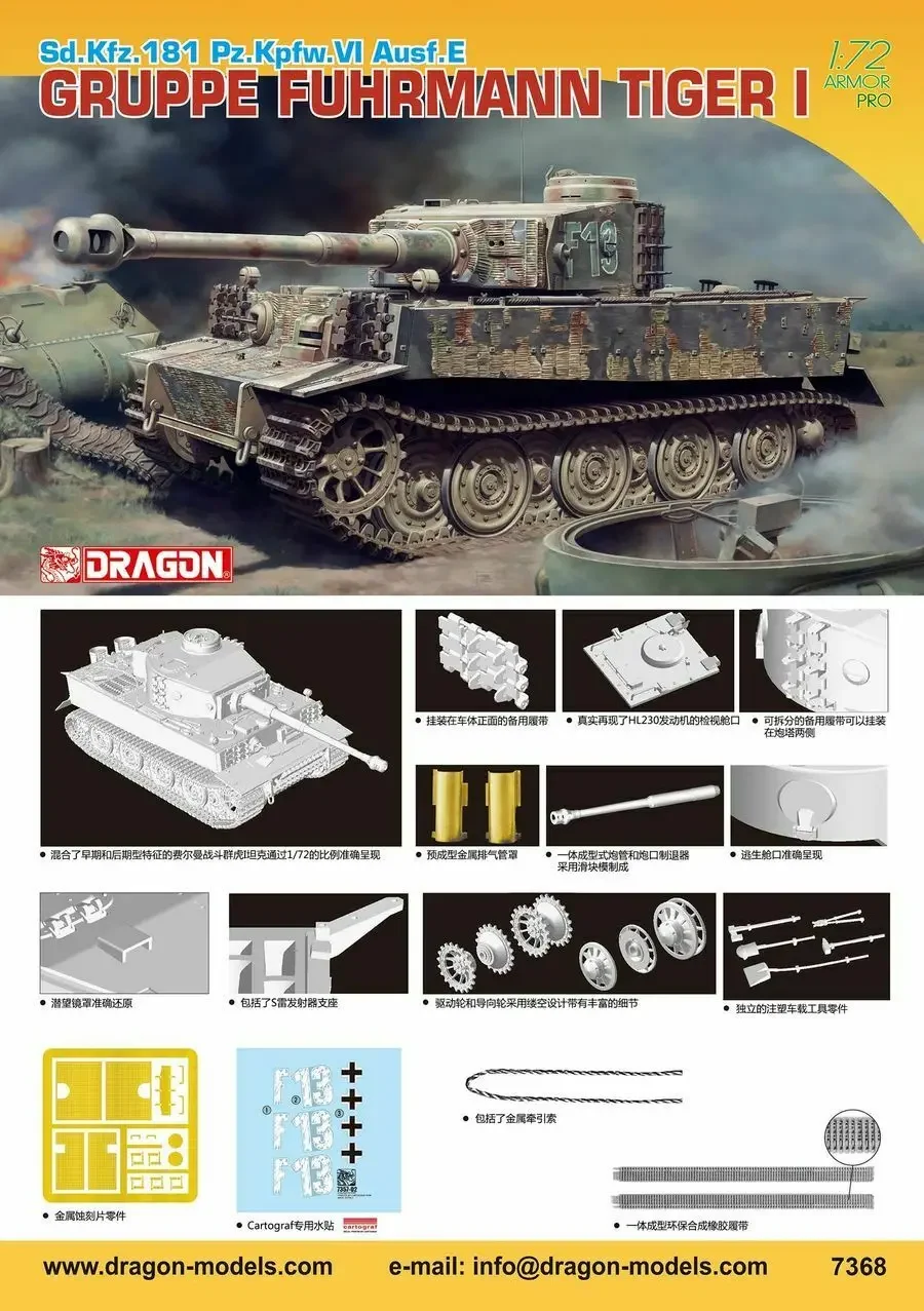 DRAGON 7368 1/72 Sd.Kfz.181 Pz.Kpfw.VI Ausf.E Gruppe Fuhrmann Tiger I -Assemble  Scale Model Kit