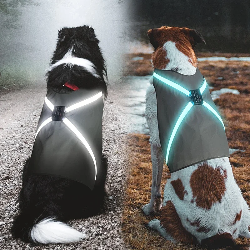 8 Speed Flat optic Color-changing LED Pet Reflective Clothing USB Charging Dog Vest Protective Clothing For Outdoor Night