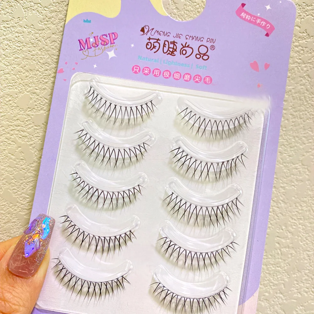 

5 Pairs Korean Idol False Eyelashes Upgraded V-shaped Transparent Stem Soft Natural Simulation Fake Eyelash Wholesale