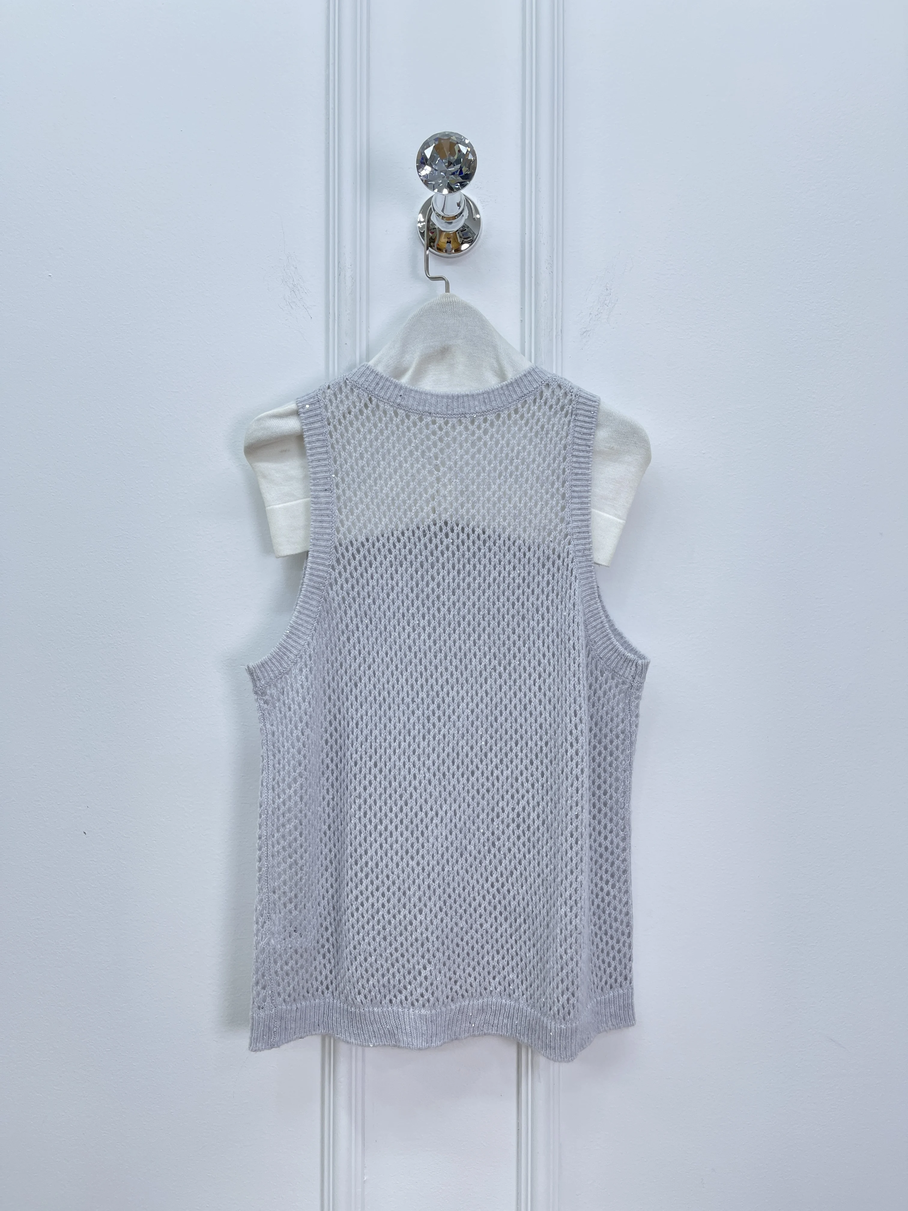 Spring And Summer New High Quality Fashion Casual Sequin Yarn Hollow Knitted Vest