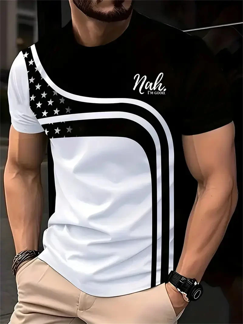 

Fashion Men's Short Sleeve T-Shirt Funny 3D Letter Print Tees Casual Loose O-neck Tops Summer Outdoor Run Fitness Sports T-shirt