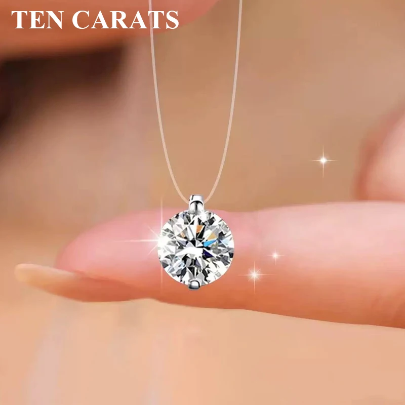 

TEN CARATS 0.5CT-2CT certified Moissanite Women's necklace Transparent invisible thread pendant 100%S925 pure silver jewelry