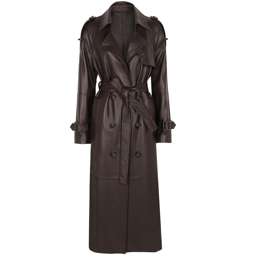 YOLOAgain Double Breasted Suede Jacket Coat Women Real Leather Trench Coat