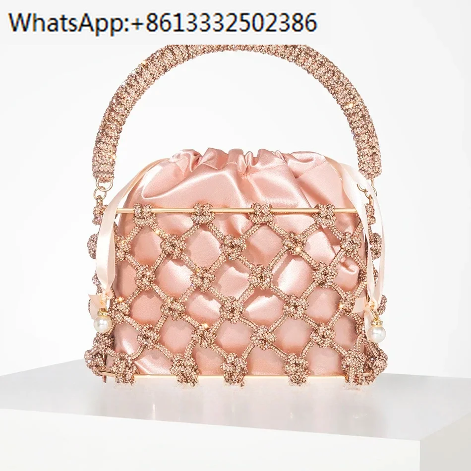 Knotted Rhinestone Rope Clutch Purses Women Boutique Handmade Woven Shiny Crystal Hollow Out Metal Cage Handbags Wedding Party