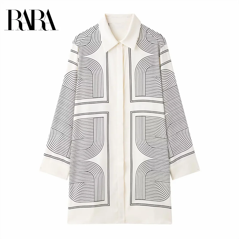 

2025 RARA Women's Shirt Dress Long sleeves with collar Geometric pattern design for a stylish and elegant look