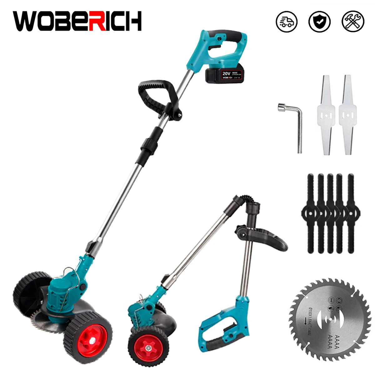 

WOBERICH Electric Lawn Mower Grass Trimmer Length Adjustable Foldable Cutter Household Garden Tools For Makita 18V Battery