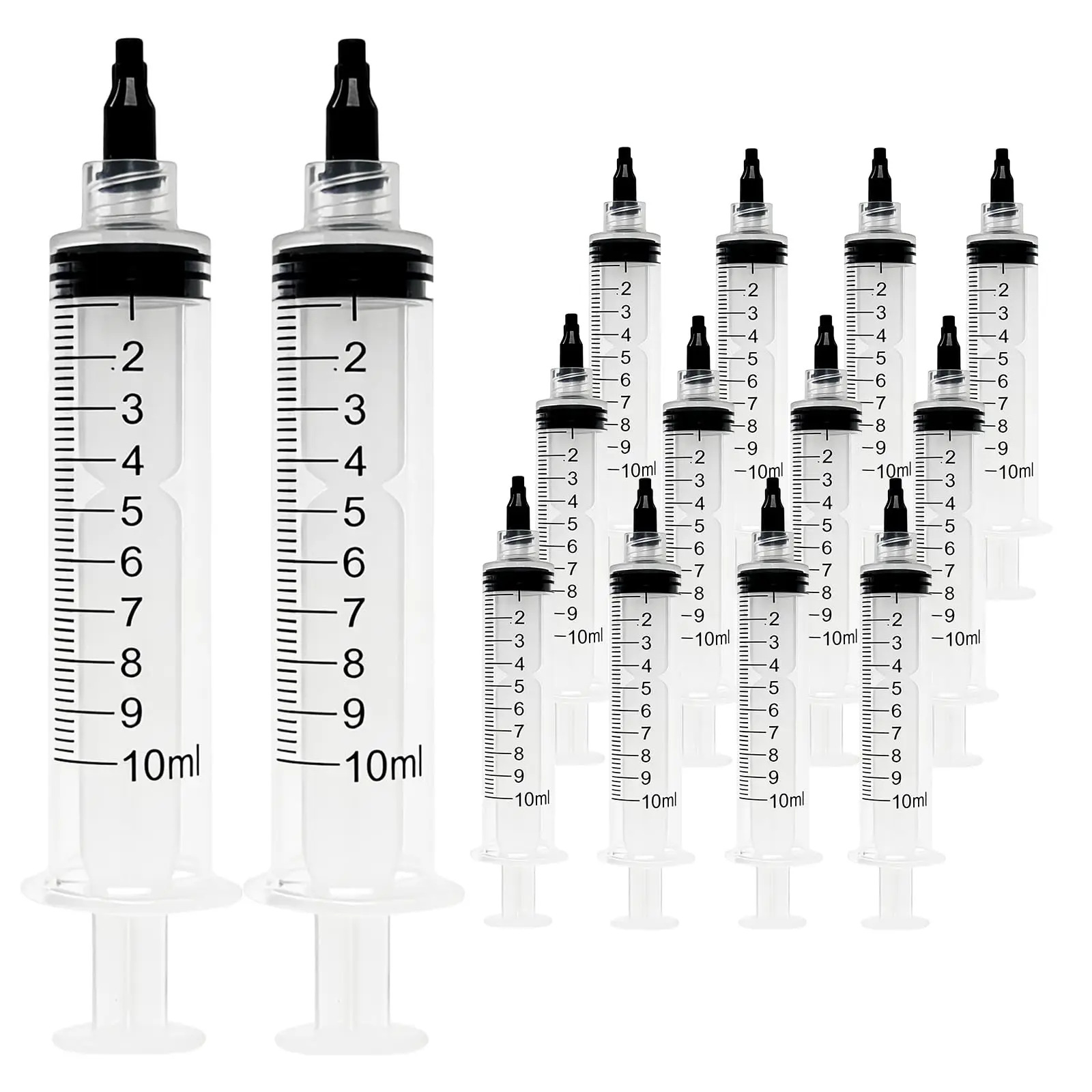 100PCS Sterile 10ml/cc Luer Lock Syringe With Black Cap Individually Packed Plastic Injector for Liquid Measuring