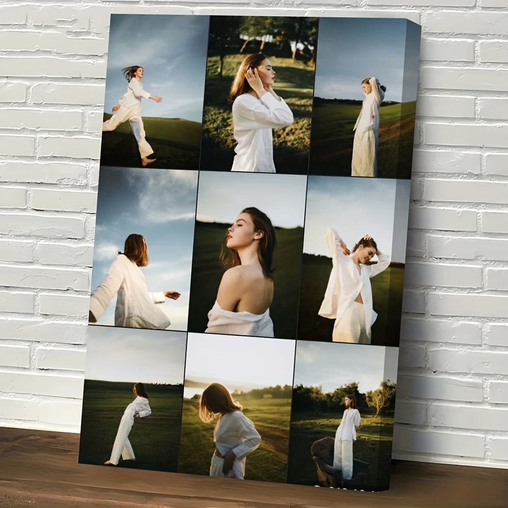 Custom 9 Grid Photo Collage Canvas Print, Personalized Multi‑Picture Memory Poster, Customized Photo Wall Art, Unframed Home Gif