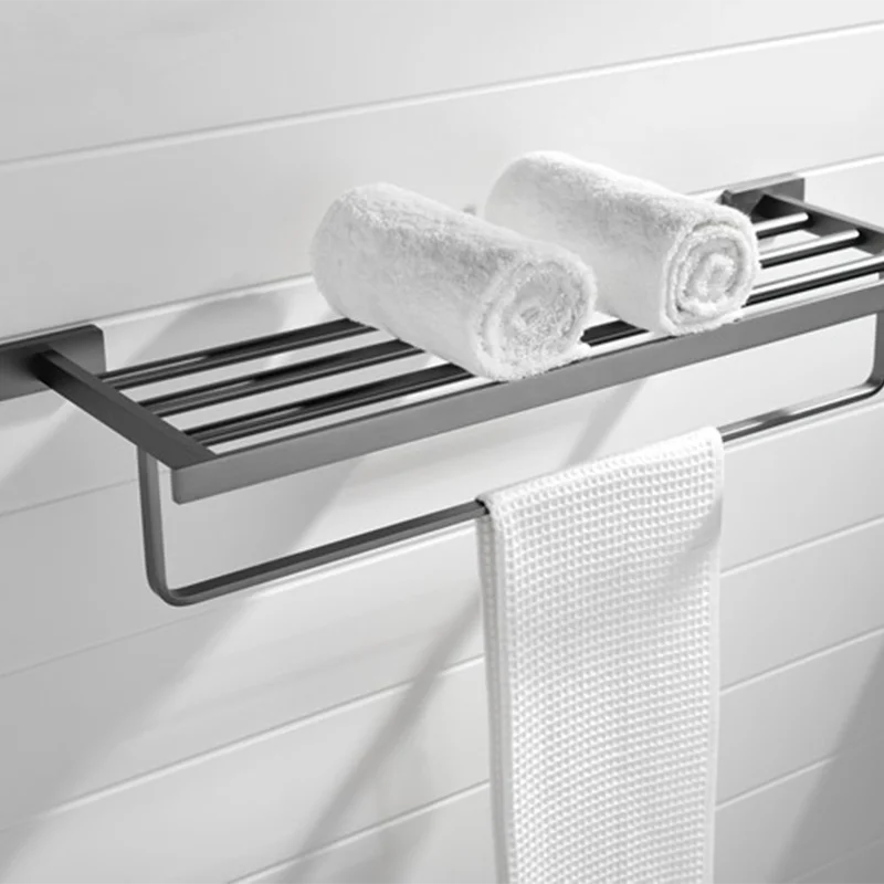 modern gun gray Towel Rack Bath Hardware Set Bathroom Renovation accessories Towel Hanging Storage Shelf perforated installation