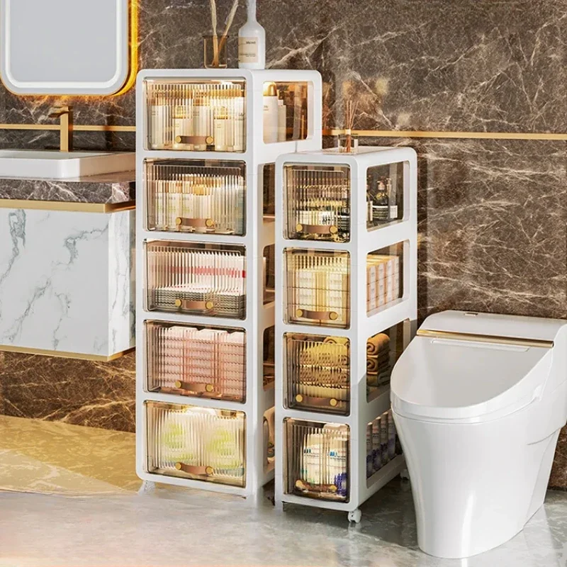 

Cart Toilet Shelf Bathroom Crevice Organizer Mobile Storage Unit Floor Standing Storage Toiletries Compact Bathroom