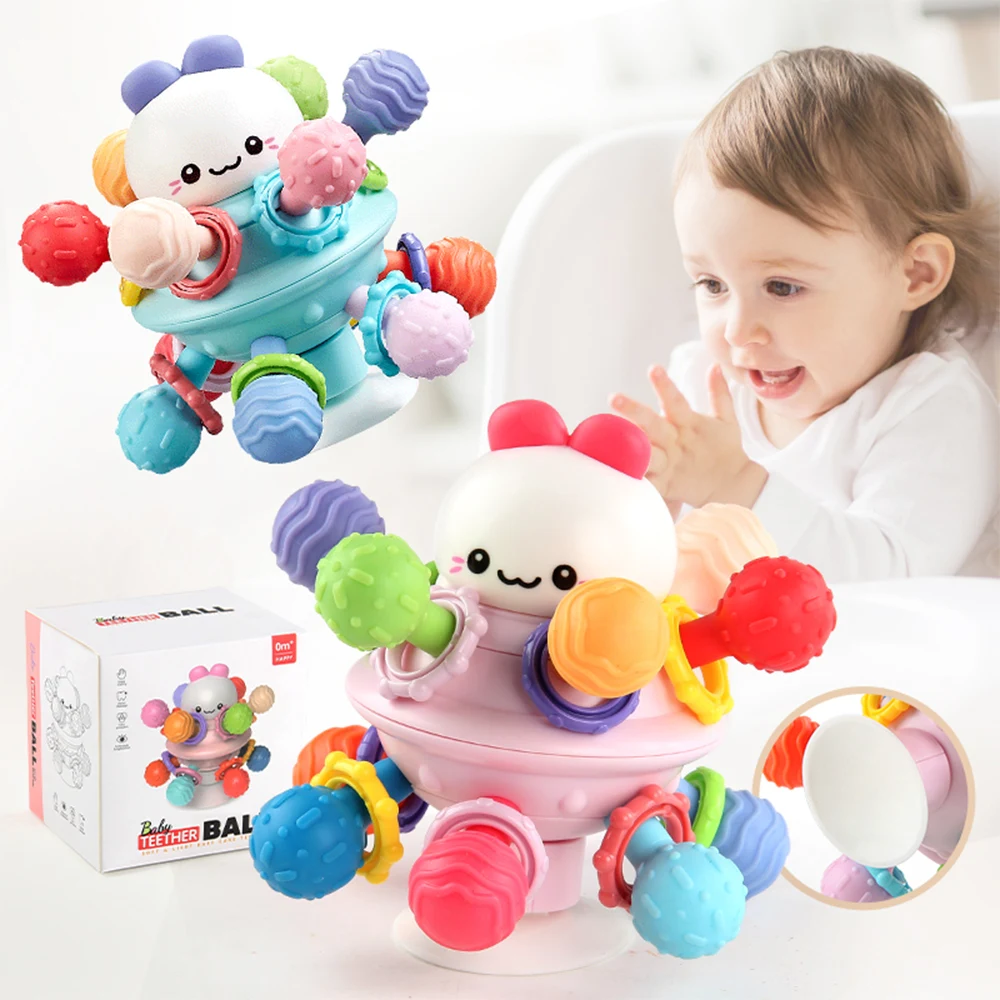 New Early Education Toys Baby Manhattan Ball Soft Rubber Hand Grip Ball Rattle Teeth Stick 0-3 Years Old Baby Comfort Toy