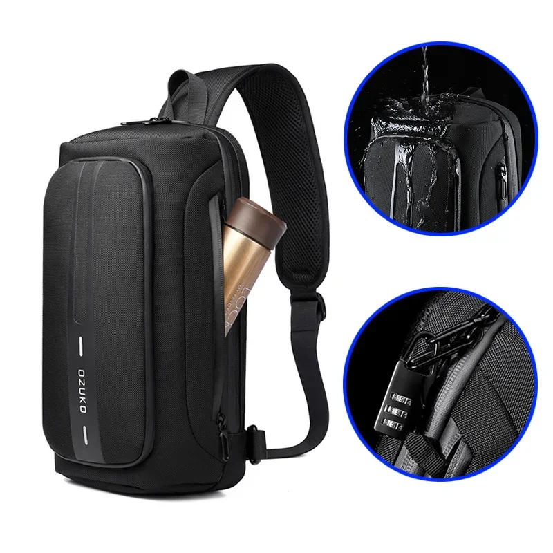 OZUKO Chest Bag Anti Theft Male Sling Messenger Bags Waterproof Male Outdoor Chest Pack Man USB Charge Crossbody Bag