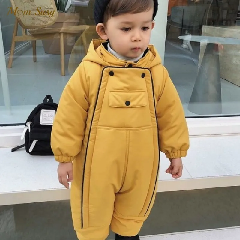 Newborn Baby Girl Boy Hooded Romper Cotton Padded Long Sleeve Infant Toddler Windproof Jumpsuit Outfits Winter Baby Clothes 0-3Y