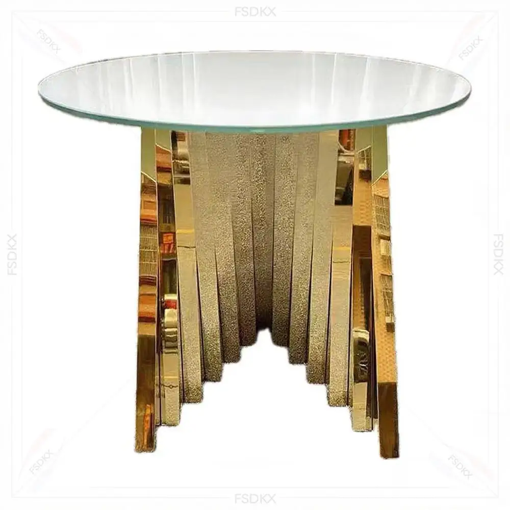 

FSDKX Wholesale Metal Stainless steel Wedding Banquet Mirror Glass Table for Hotels Restaurants Banquets Party Even