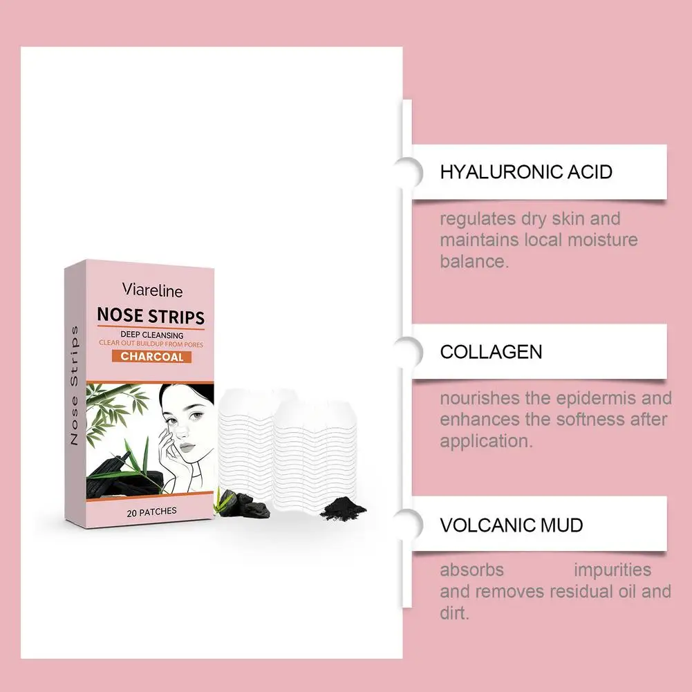20 pçs unisex cravo remover máscara tiras nasais psiquiatra limpeza poros nariz cabeça preta remover adesivos cuidados com a pele máscara remendo
