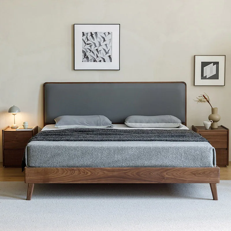 Frame European Double Bed Soft Queen Simple Cheap Modern Twin Bedroom Bed Wood Upholstered Loft Camas De Casal Furniture