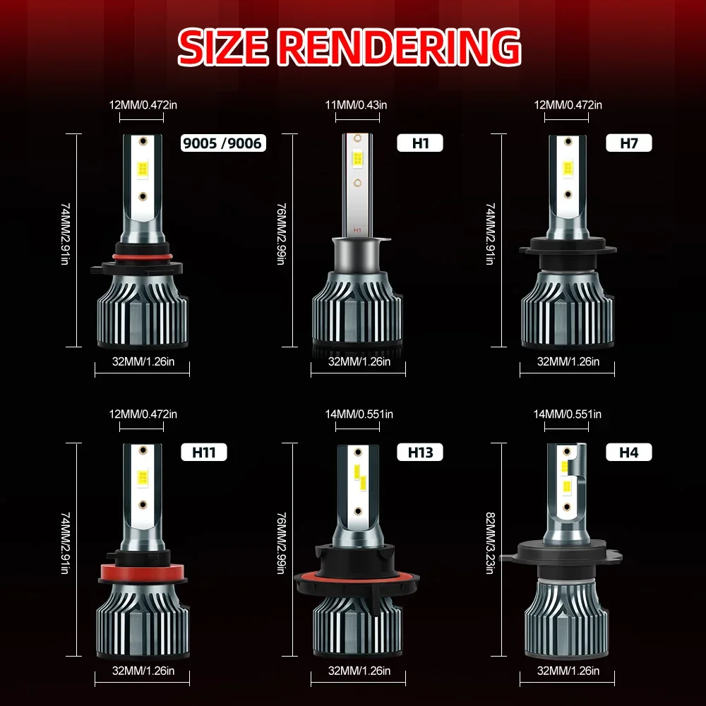 H7 Headlight 9005/HB3 H1 9006/HB4 H11/H8/H16 LED Bulbs H4 Hi/Lo Beam Headlights 30000LM +800% Brightness No Dark Spot 2Pack A8