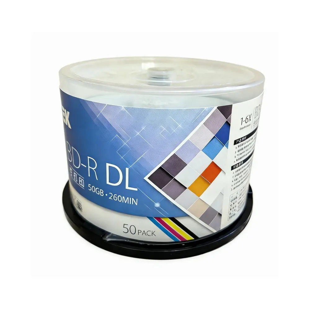 Blu Ray Discs 50GB Recordable Bluray Disc BDR BD-R 50G 260Min 1-6X Inkjet Printable 50pcs/pack